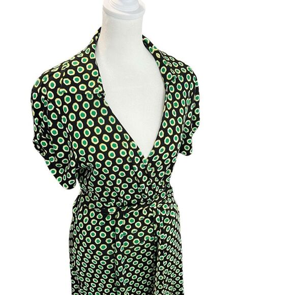Diane Von Furstenburg Jilda Two Green Silk Retro Short Sleeve Wrap Dress 14 - Picture 4 of 12